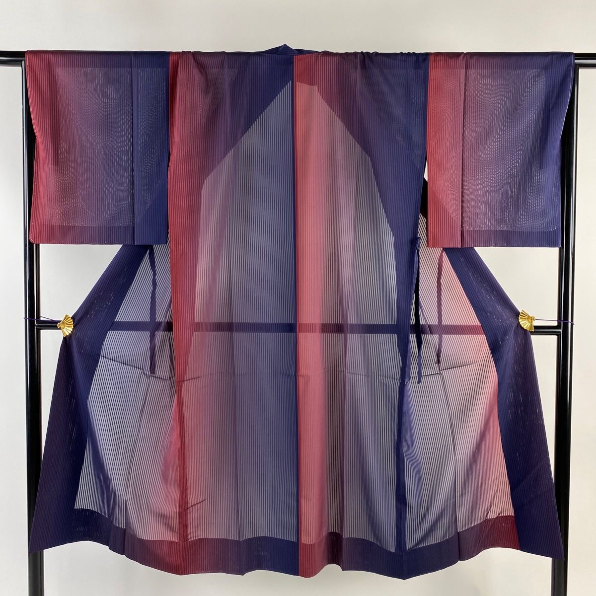 道中着 身丈128.5cm 裄丈69cm L 和装コート 縦縞 紫 正絹 美品 逸品  