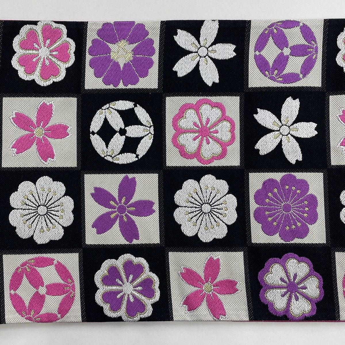 袋帯 秀品 桜 市松 刺繍 金銀糸 黒 六通 正絹 【中古】 - メルカリ