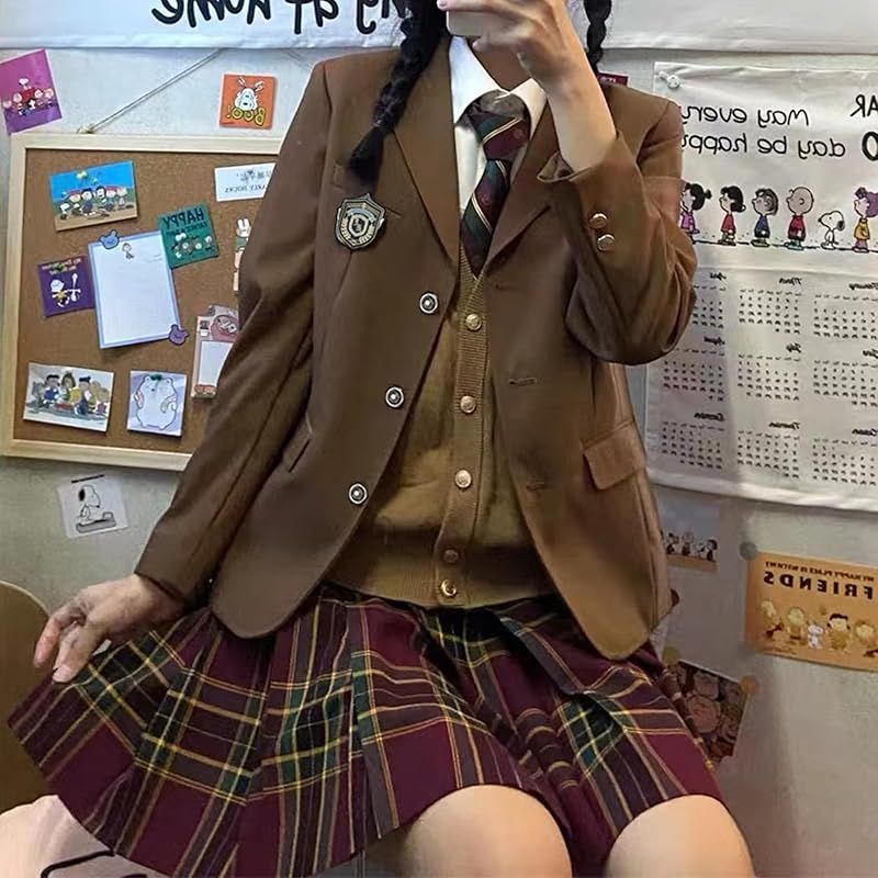 積み重ね KALAOK コスプレ 制服 ブレザー 女子高校生 jk 制服5点セット 学生服 スクール 入学式 卒業式 学園祭 パーティ brown L 0 品質保証で、高速配送！