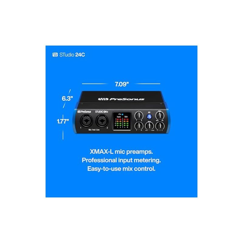 低価格！ PreSonus Studio 24c オーディオ MIDIインターフェース 24Bit 192kHz 2入出力USB-C互換 Studio One Artistバンドル 1