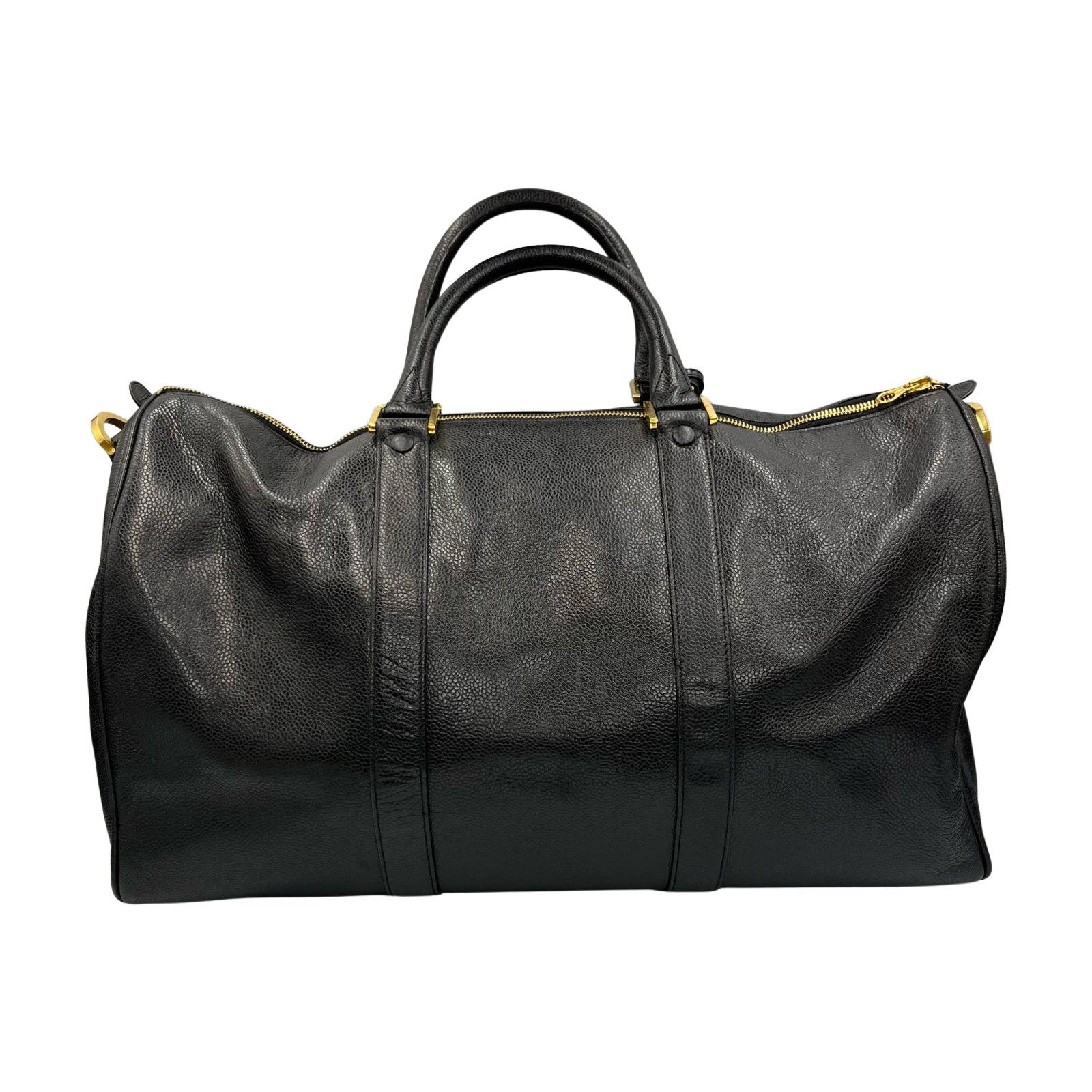 シャネル CHANEL ボストンバッグ ココマーク マットキャビアスキン ブラック レディース