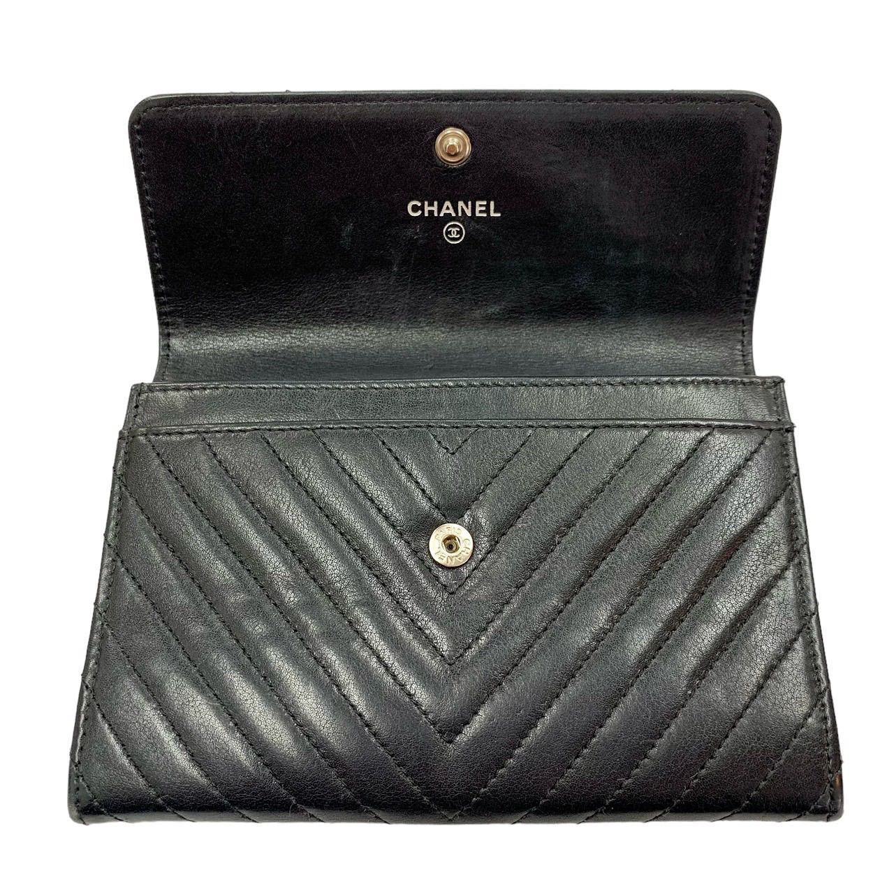 レア 上美品です⭐️CHANEL シャネル】 ココマーク Vステッチ 黒レザー 