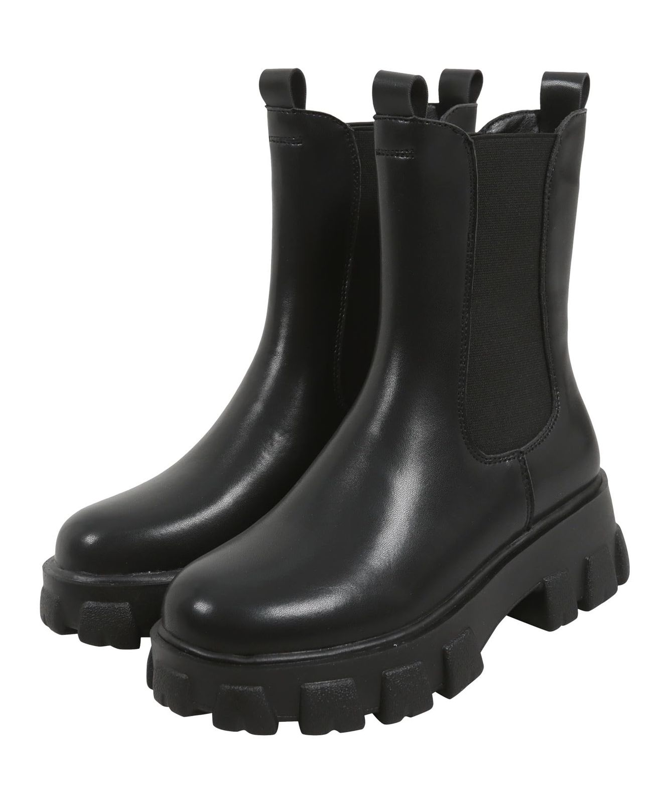 [神戸レタス] サイドゴア ブーツ レディース ショートブーツ 厚底ブーツ チャンキーソール フェイクレザー [I2606] M ブラック