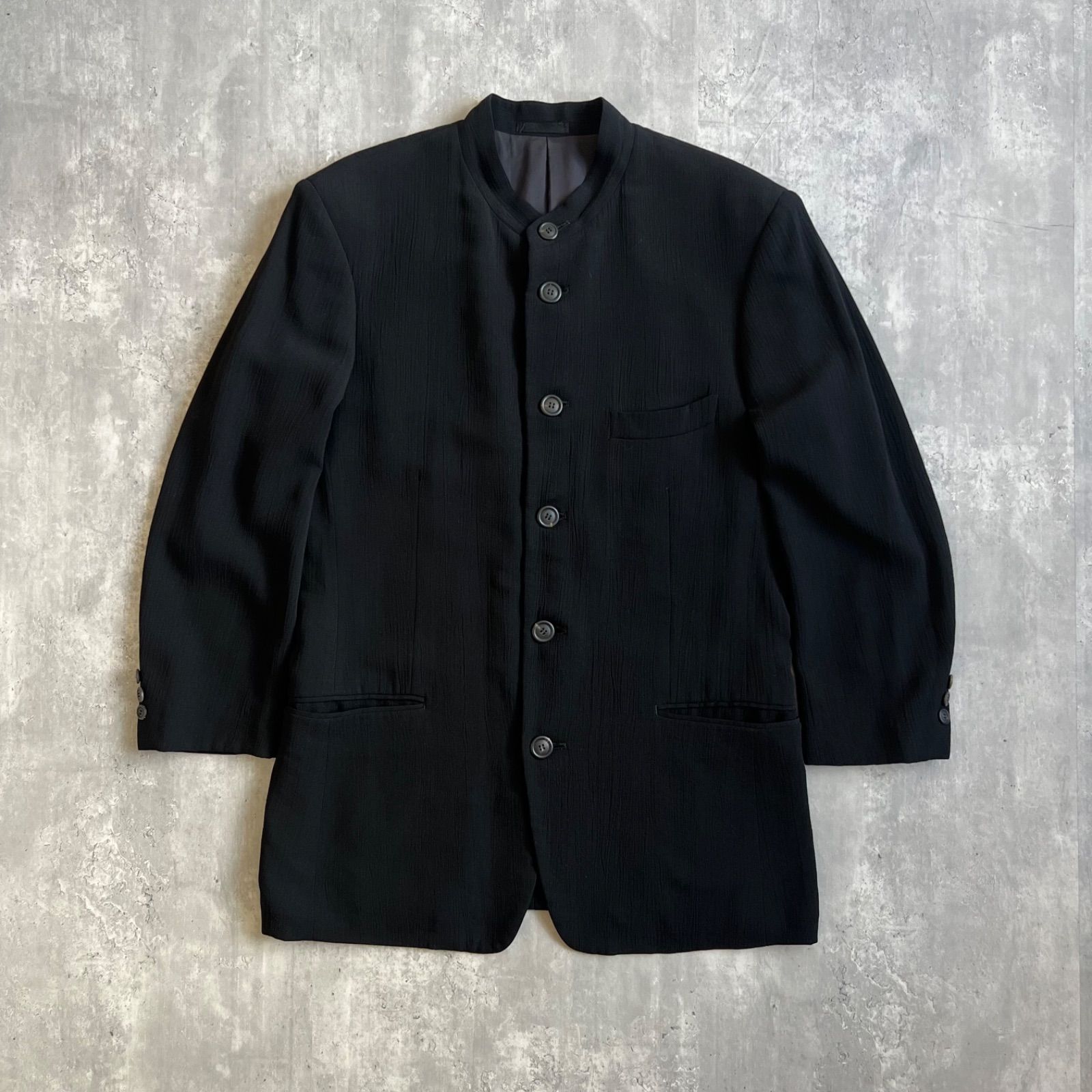 ISSEY MIYAKE MEN イッセイミヤケメン アーカイブ レーヨン×ウール マオカラージャケット 杢調 シワ加工 Lサイズ ブラック ME71-FD443