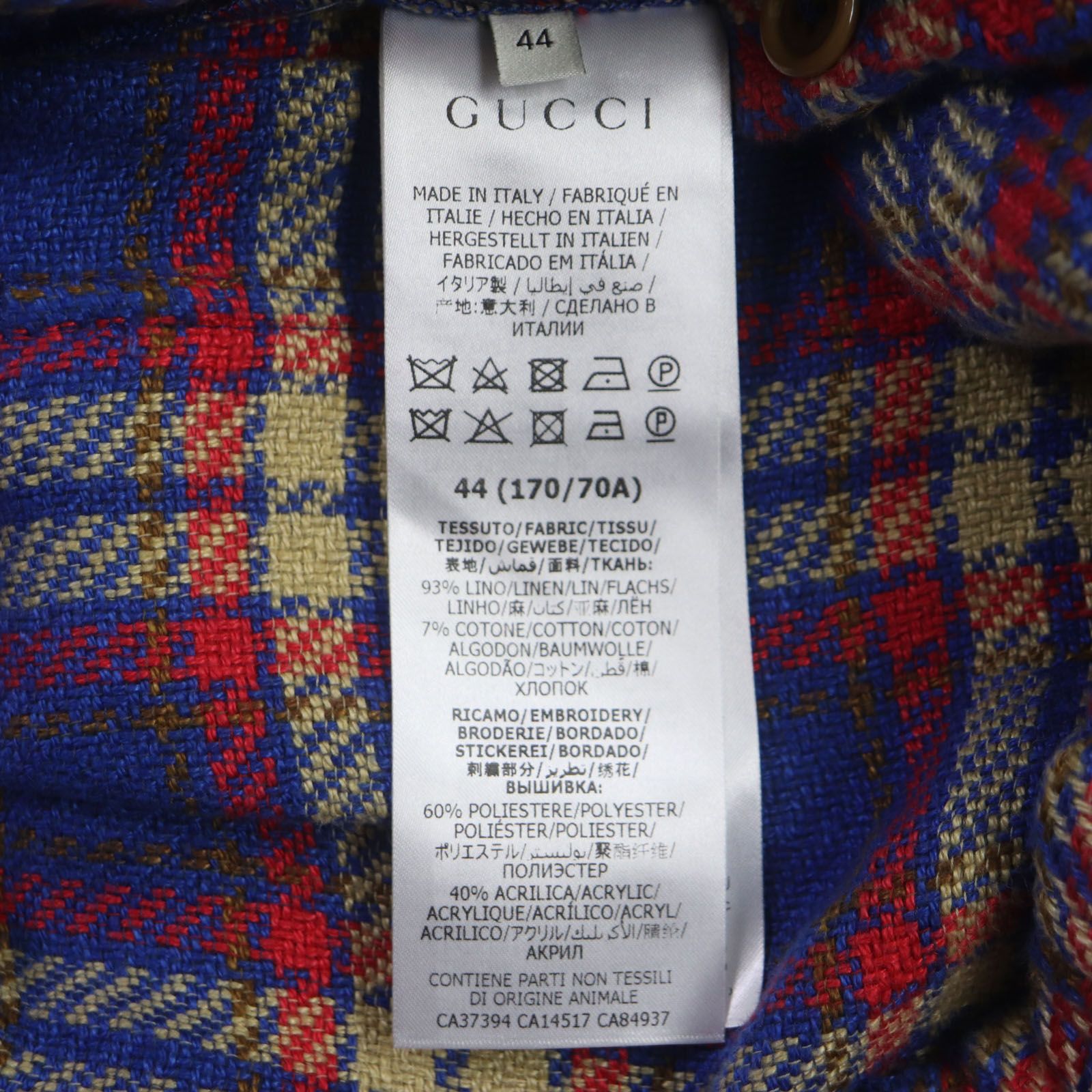 未使用品▽GUCCI グッチ 20SS 630590 リネン コットン チェック柄 刺繍