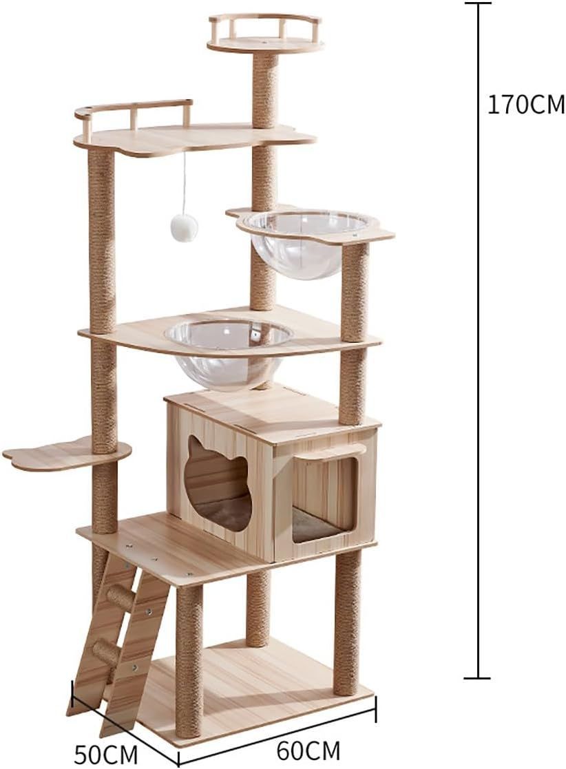 キャットタワー 木製 宇宙船クリアボウル 約180cm 据え置き猫タワー Amazon | Yilucess 猫タワー キャットタワー 木製 据え置き型