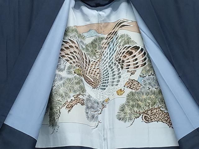 平和屋着物○男性 紬 アンサンブル 濃紺色 キングサイズ 正絹 逸品