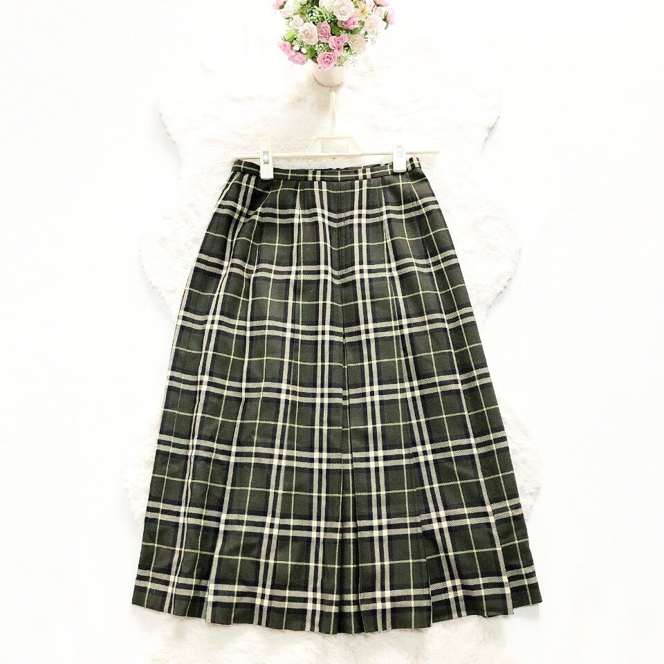 BURBERRY LONDON バーバリーロンドン 大きいサイズ42 ノバチェック柄スカート グリーン系 ロング
