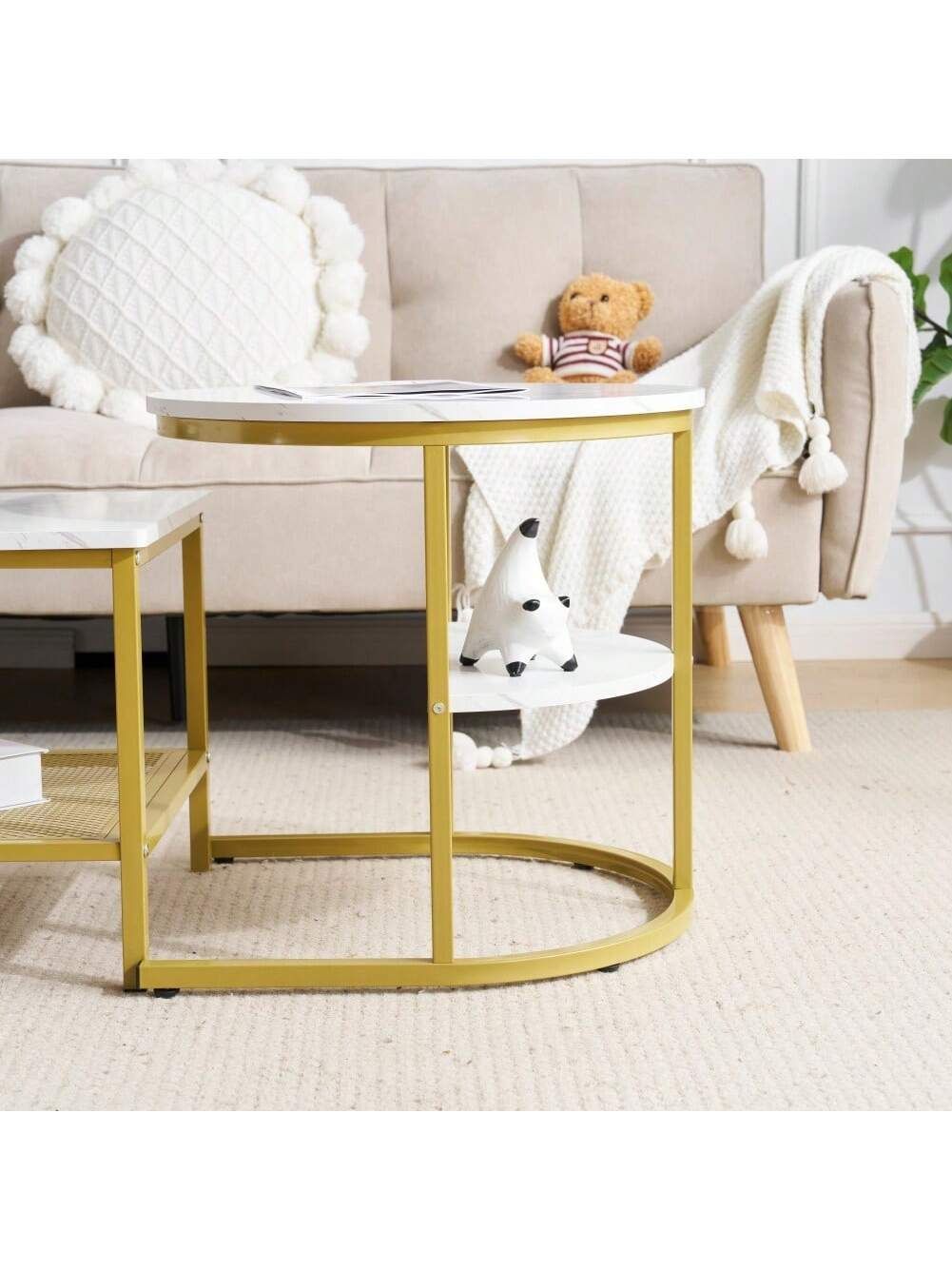 ネストテーブル 2点セット センターテーブル 丸＋長方形 北欧風 大理石