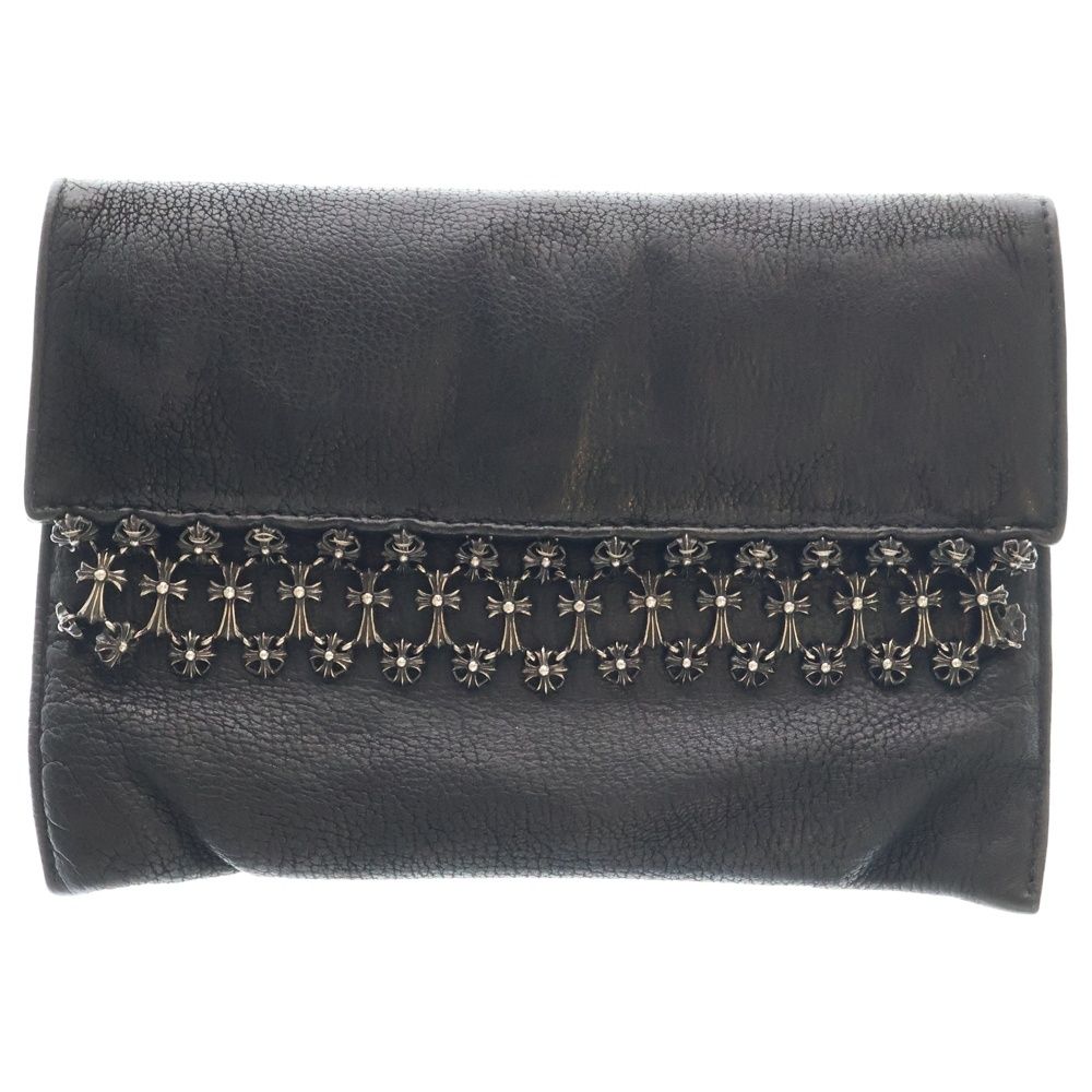 CHROME HEARTS クロムハーツ Poker Bag ポーカーバッグ クラッチバッグ ポーチ クロスボールジップ レザー ブラック|シルバー