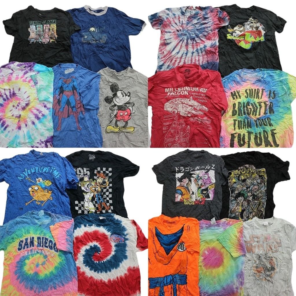 古着卸 まとめ売り カラーmix プリント 半袖Tシャツ 18枚 (メンズ M ) タイダイ 大判 アニメ キャラクター 映画 リンガー アメコミ MS6023