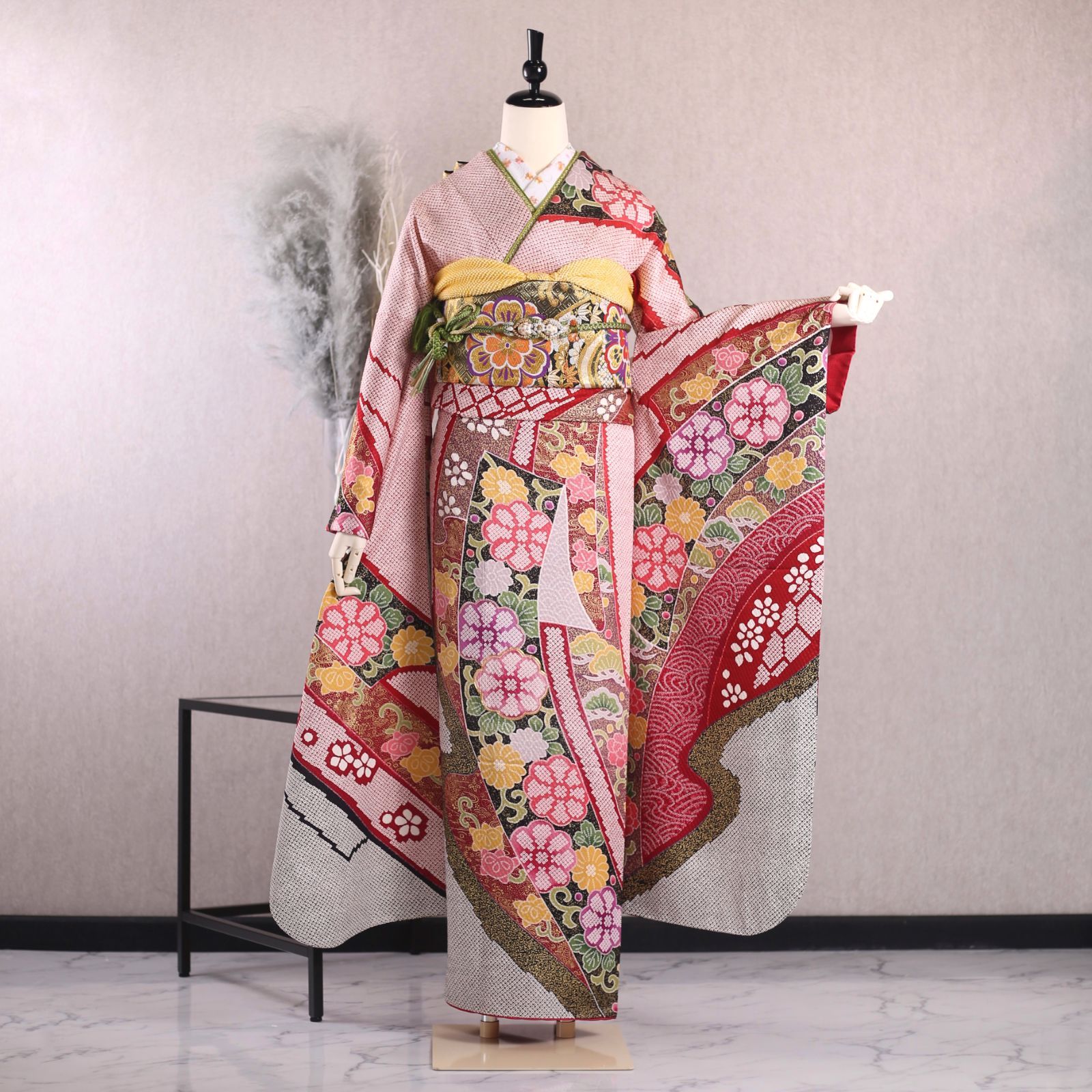 振袖フルセット 振袖セット 振袖 Lサイズ 中古 赤×古典 美品 成人式 