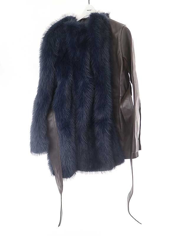 sacai 22-23AW ファーコート　サカイ　レザー sacai サカイ 23AW Faux Fur & Leather Belted Coat リブ切替