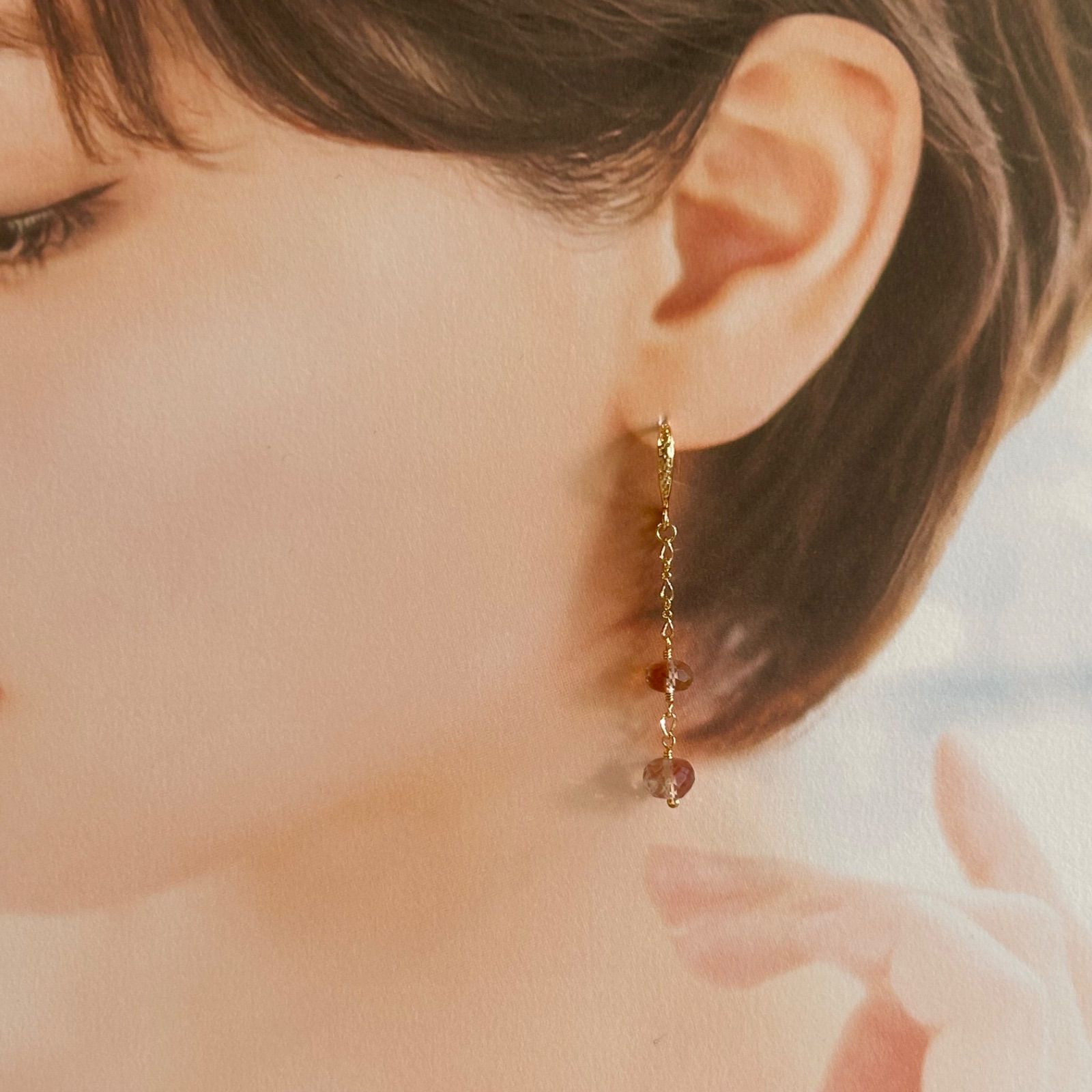 専用おまとめ④✳︎大粒オレゴンサンストーン　14kgf　天然石ピアス/イヤリング オレゴンサンストーンのピアス 14kgf ハンドメイドピアス 天然石