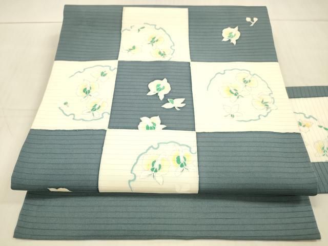 絹 平和屋着物◎九寸名古屋帯 舞蝶文 黒地 金糸 正絹 逸品