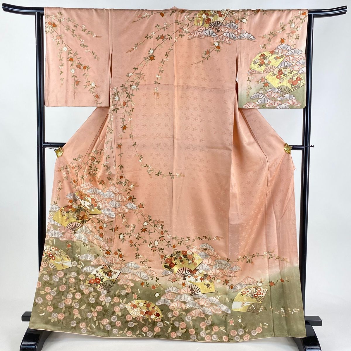 振袖 身丈164.5cm 裄丈68cm L 袷 鞠 草花 金彩 箔 赤 正絹 名品