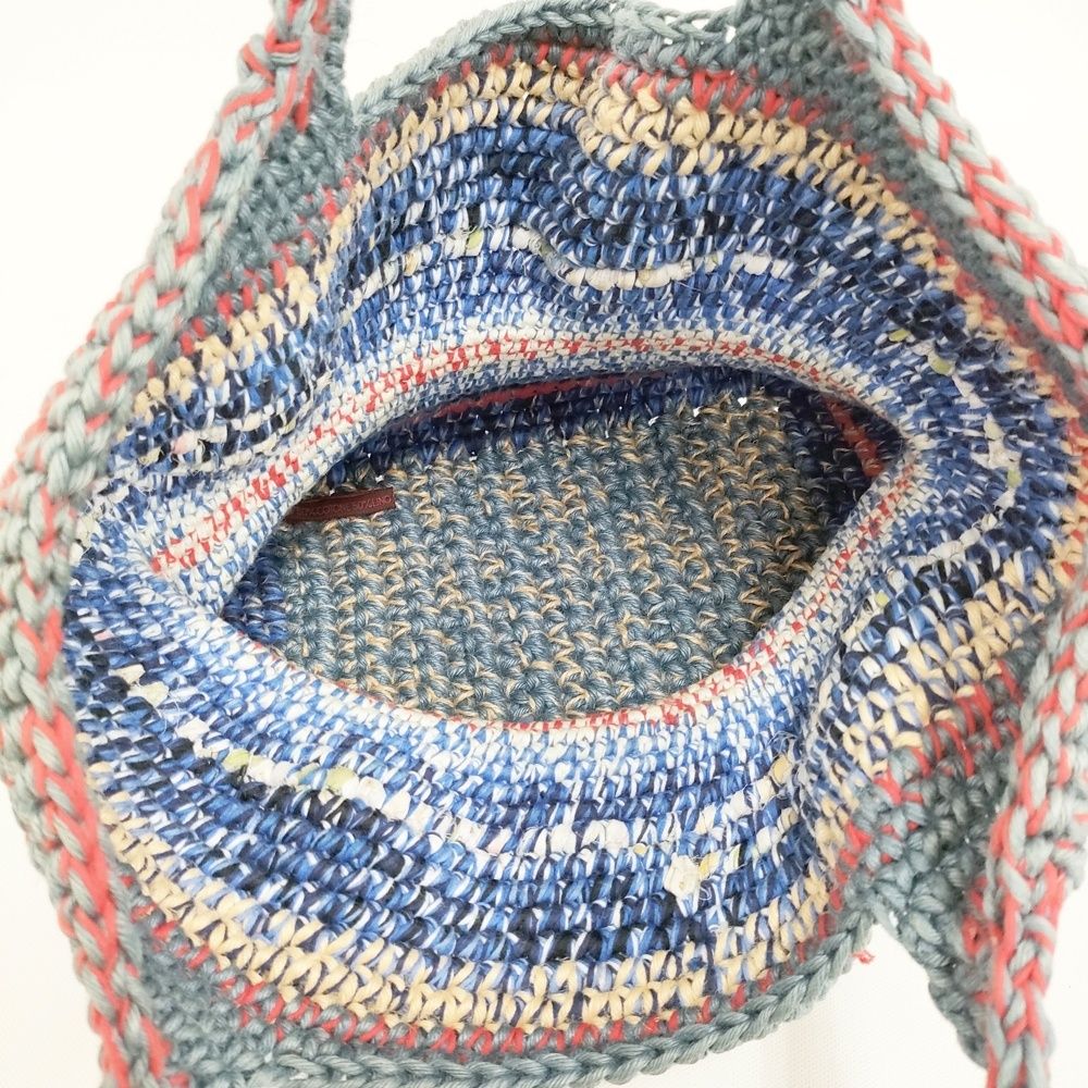 DANIELA GREGIS 裂き編み クロッシェ トートバッグ ブルー グレー