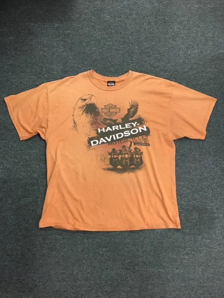 ハーレーダビッドソン オレンジ 半袖Tシャツ