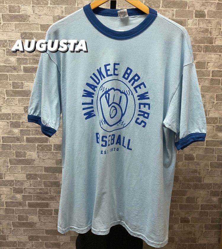 AUGUSTA オーガスタ リンガーTシャツ ビッグプリント メンズXL ブルー 古着 中古 80037