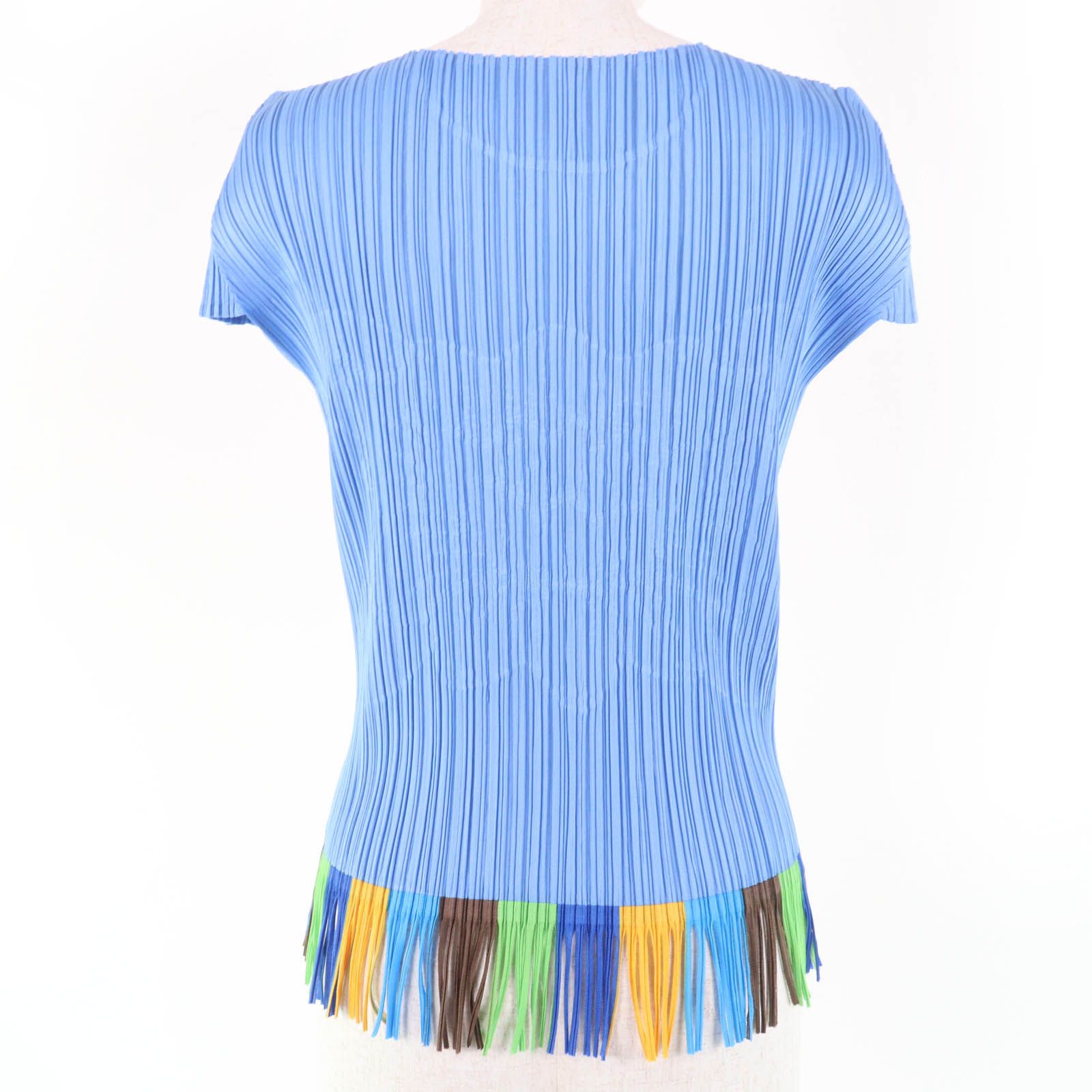 極美品☆PLEATS PLEASE プリーツプリーズ イッセイミヤケ PP91-JK572 トロピカルフラワー フリンジ付 カットソー ブルー系 3 正規品 極美品☆PLEATS PLEASE プリーツプリーズ イッセイミヤケ PP91