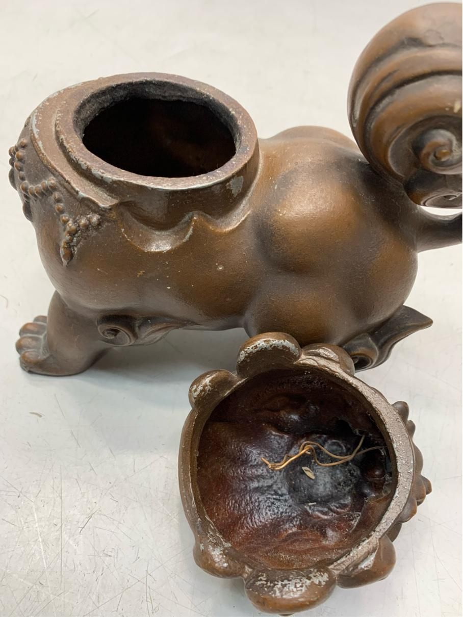 昭和时期 高岡銅器 金属製香炉 貴重 獅子香炉 高岡銅器 在銘 亜鉛合金 金属工芸 骨董