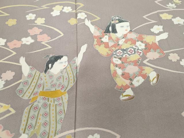 平和屋着物●訪問着　友禅　作家物　童子遊び花文　暈し染め　正絹　逸品　CAAX0828vf 平和屋着物○訪問着 友禅 作家物 童子遊び花文 暈し染め 正絹 逸品