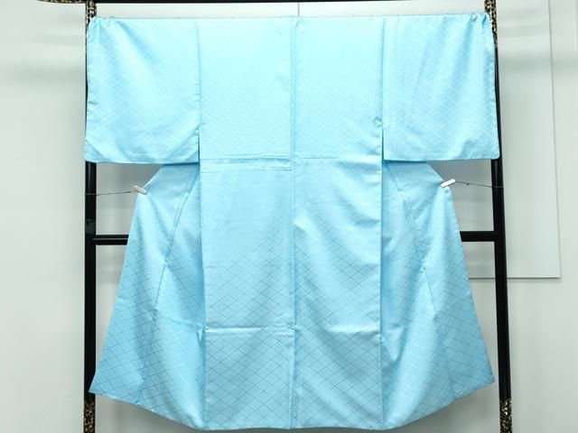 平和屋着物 上 男性 色無地 紋付き羽織セット キングサイズ 水色地 花菱地紋 舞台衣装 洗える着物 s 5
