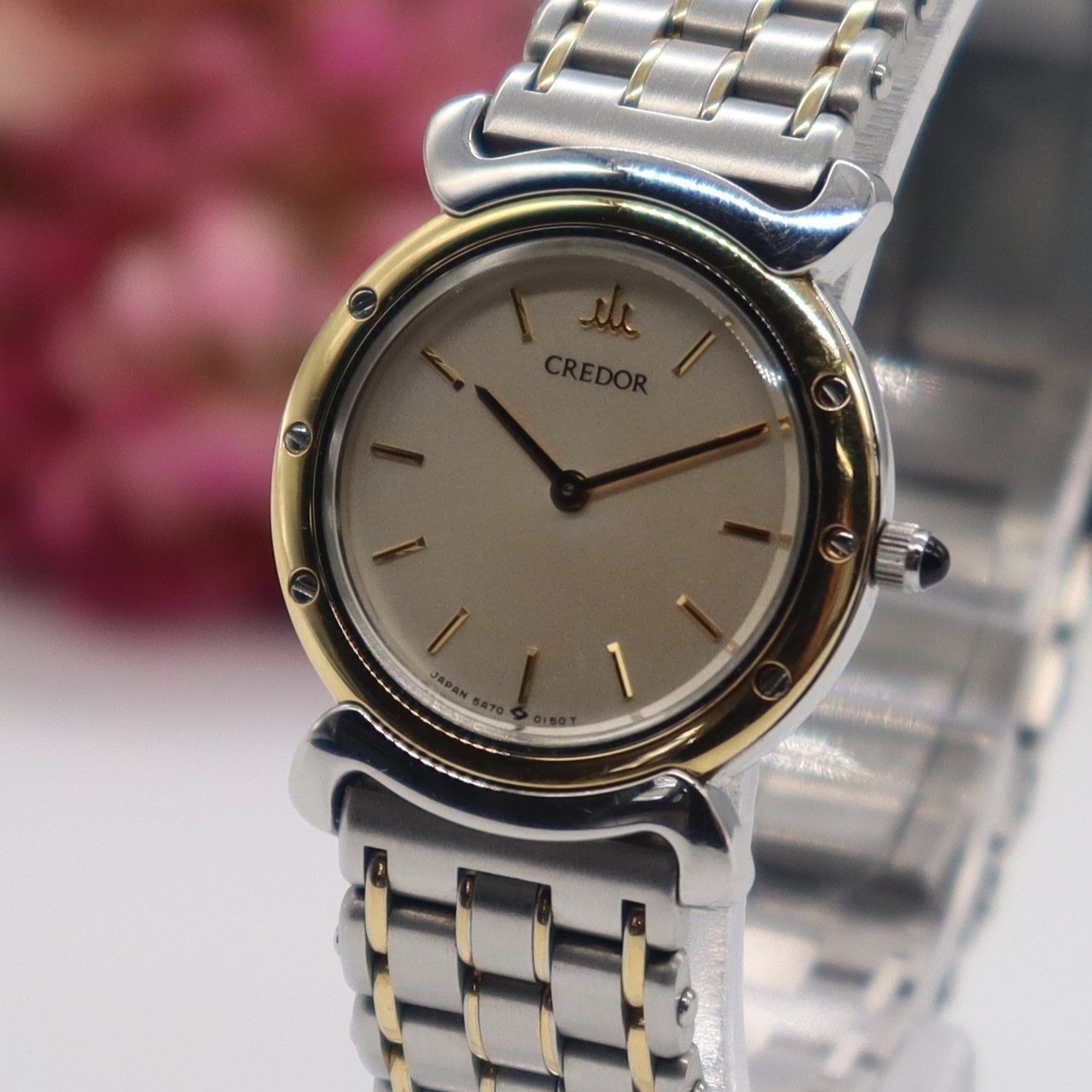 電池 SEIKO セイコー クレドール 5A70-0040 クォーツ 18KTベゼル 純正ブレス レディース
