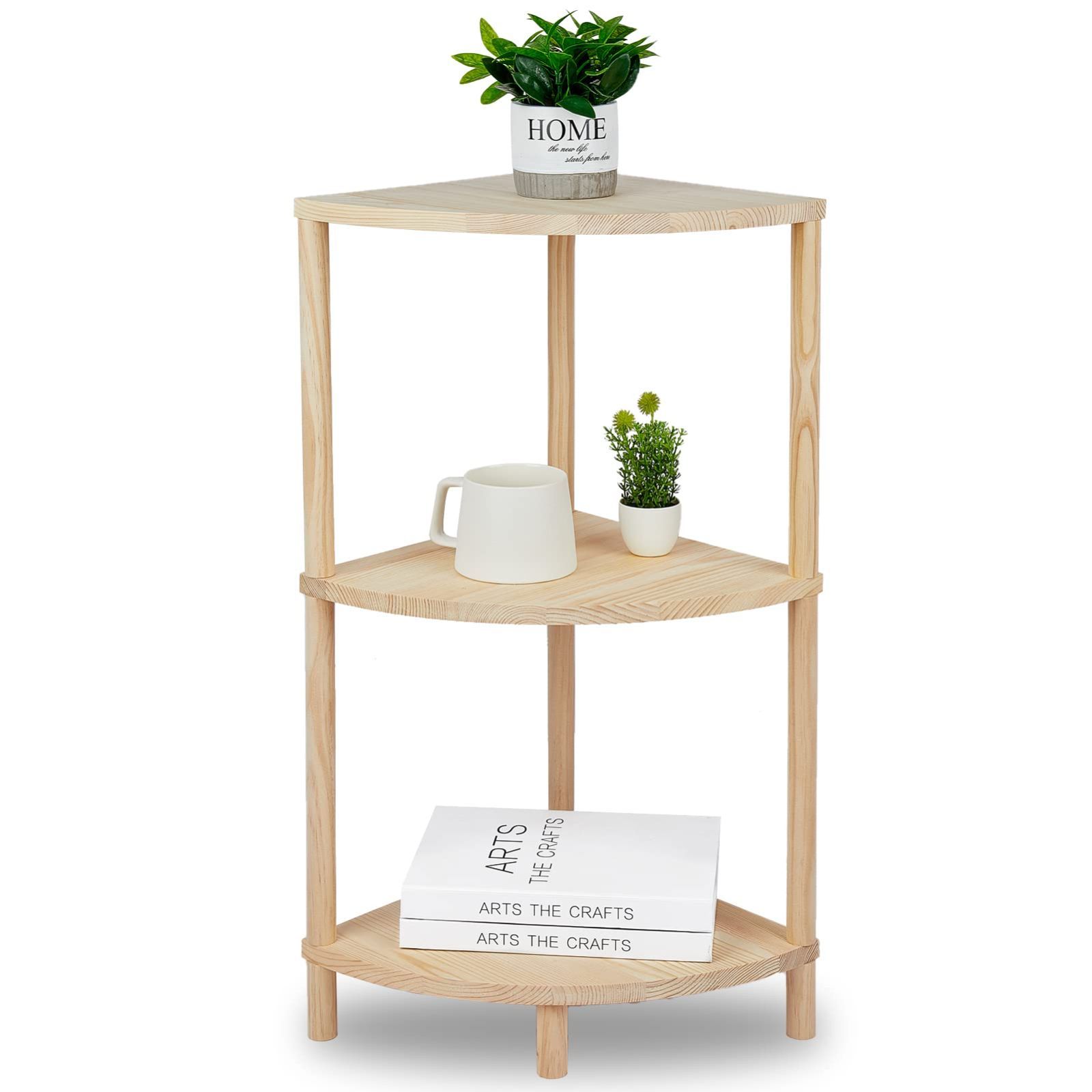 【数量限定】組立簡単 ウッド棚 軽量 棚 角が丸い 70.5×31.5×31.5cm コーナーシェルフ 多目的 3段 木の色 自然木製 パイン コーナーラック