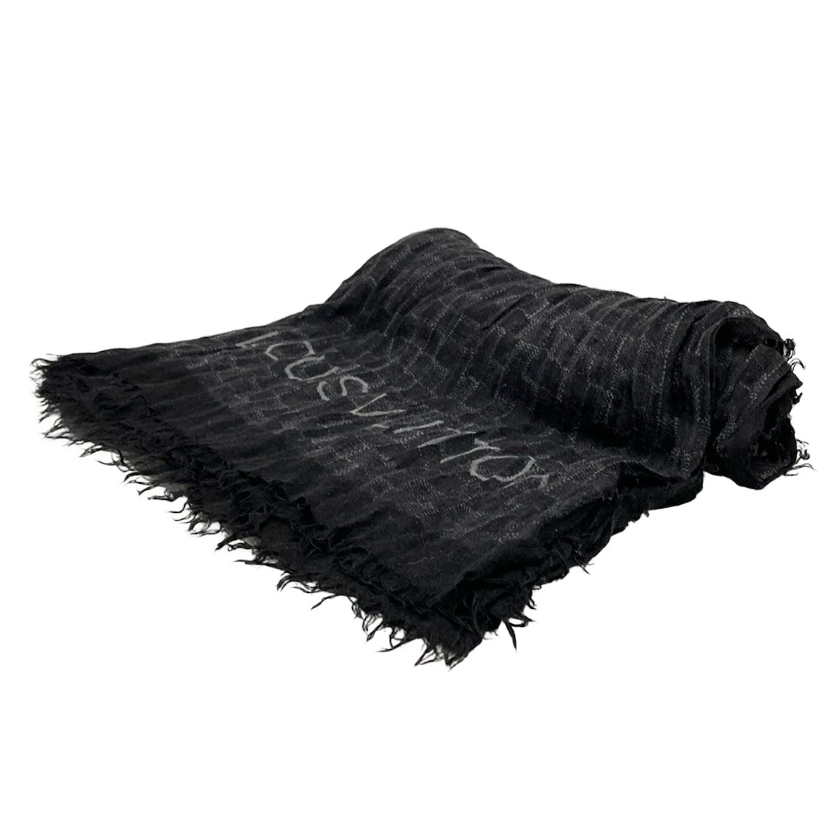 LOUIS VUITTON ルイヴィトン ストール ショール - 黒×グレー ダミエ柄 カシミヤ シルク