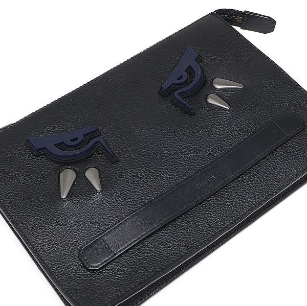 美品 フルラ クラッチバッグ モンスター レザー ブラック×ネイビー メンズ FURLA FURLA（フルラ）の「FURLA OPPORTUNITY S POUCH（クラッチバッグ
