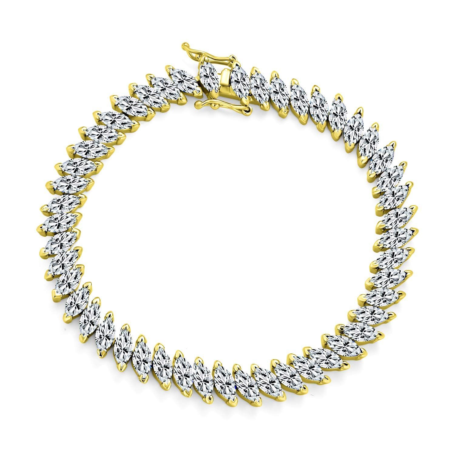 数量 Bling Jewelry 女性の結婚の黄色い14Kの金の銀製のめっきされた7インチのための従来のブライダルのヴィンテージ スタイルの立方体のジルコニアのマーキースの形AAA CZ 25 CTWの交互になる模造の黒の白く明確な青いサファイアのテ