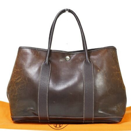 【中古】 エルメス HERMES ガーデンパーティ PM トートバッグ ハンド ブラウン アマゾニア レザー 保存袋付き 80MS866