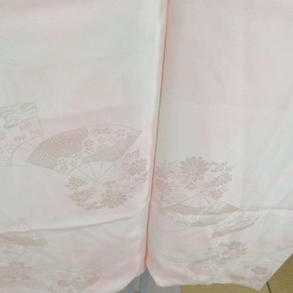 襦袢 振袖用 ぼかし 花扇子文様 赤桃色 正絹 バチ衿 袷 長襦袢 仕立て上がり 女性着物用 身丈123cm 【キモノオフ野々市若松店】 襦袢 葉文様 桃色 ぼかし 正絹 バチ衿 袷仕立て 長襦袢 仕立て上がり