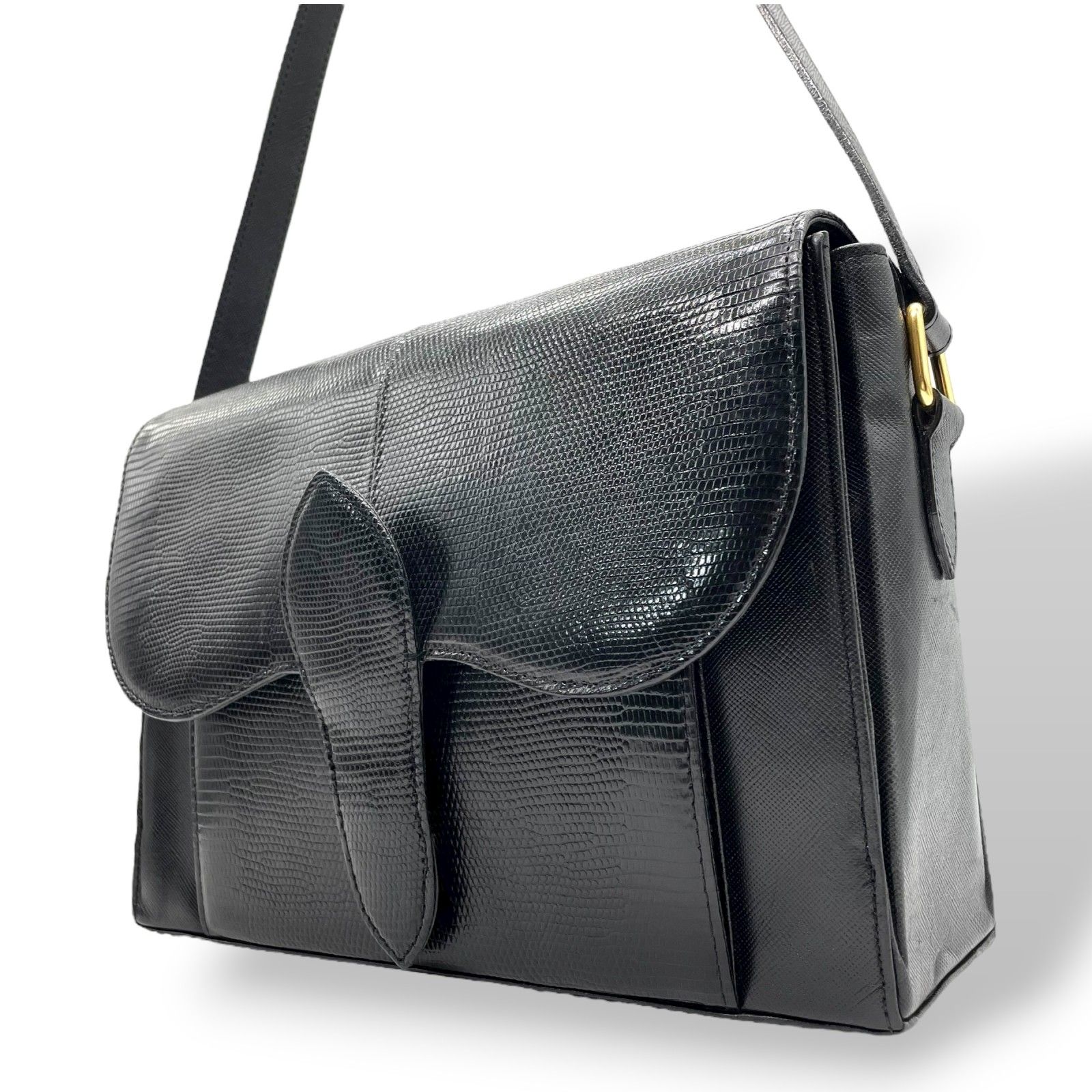 美品 イヴ サンローラン YVES SAINT LAURENT 型押し ショルダーバッグ 