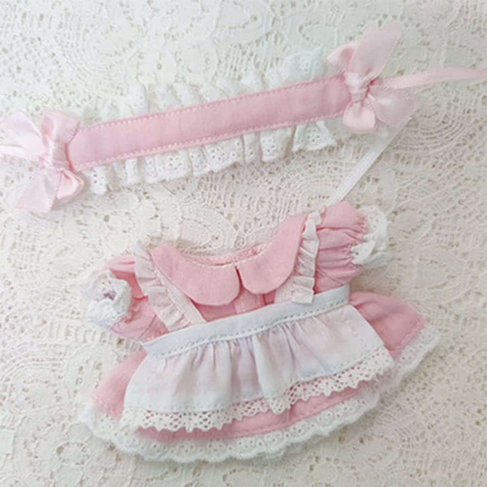 niannyyhouse　10cm ぬいぐるみ 服　メイド　ドレス　綿人形服　着せ替え (Pink)