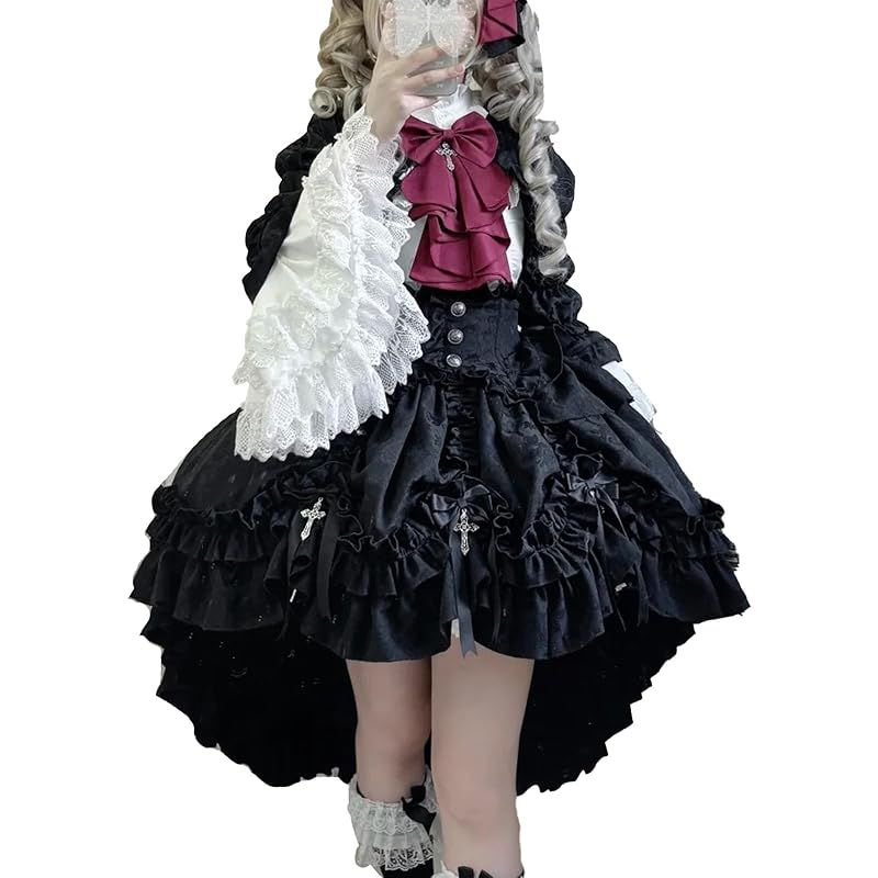 ＸＨＳＵＫＡＤＯ ゴスロリ 3点セット レディース セットアップ ゴシック ロリータ スカート ブラウス コート サブカル 地雷系 大姫袖 洋服 ドレス リボン レース ファション ハロウィン お洒落 Lolita 長袖 春 夏 秋 冬 白 1