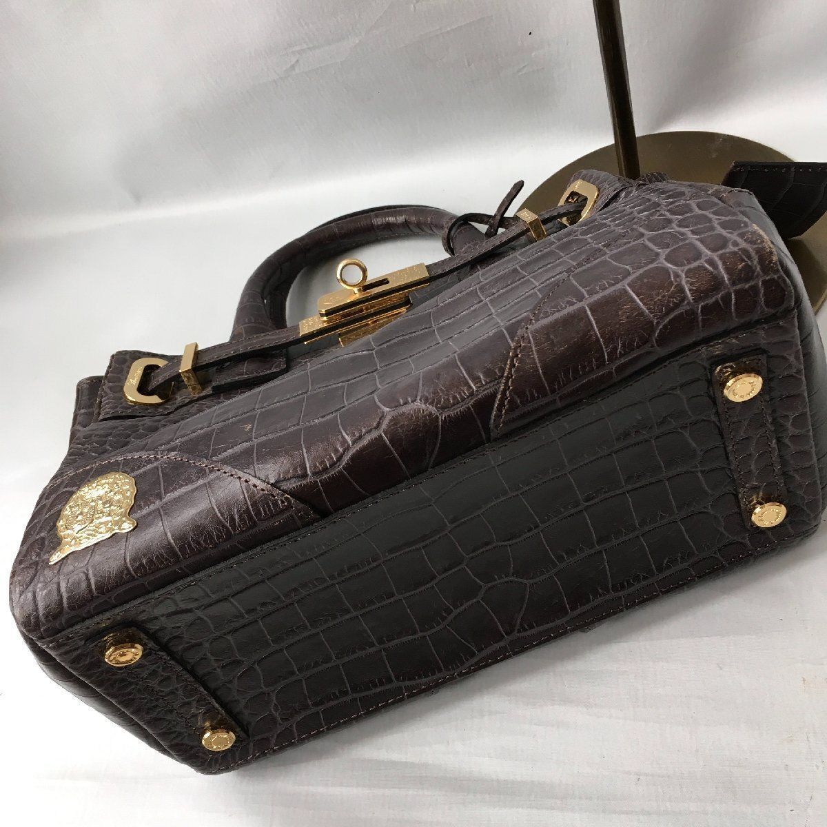 美品 ADMJ アクセソワ A.D.M.J スワロフスキー クロコダイル ワニ革 