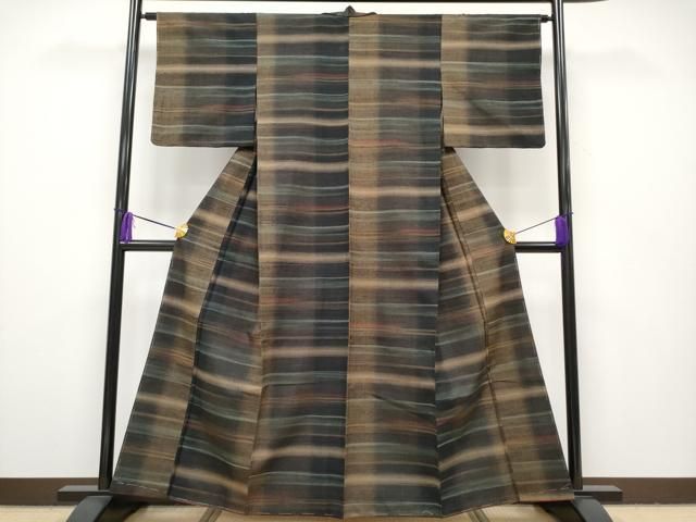 平和屋本店■極上　郡上紬　草木染　胴抜き仕立て　横段文　逸品　未使用　CYAA2298s5 平和屋本店□極上 郡上紬 草木染 胴抜き仕立て 横段文 逸品 未使用