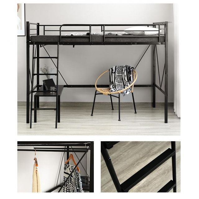 ロフトベッド シングル コンセント付き ミドルタイプ 高さ150cm ローデスク付き アイアンベッド