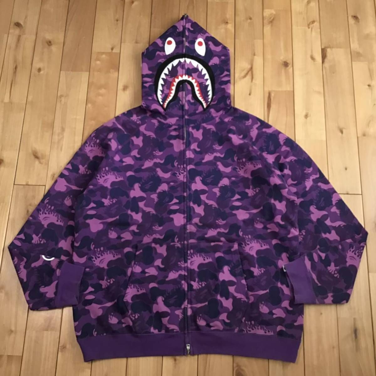 ★XL★ ムック限定 Fire camo シャーク パーカー shark full zip hoodie a bathing ape BAPE  purple camo エイプ ベイプ NIGO 迷彩