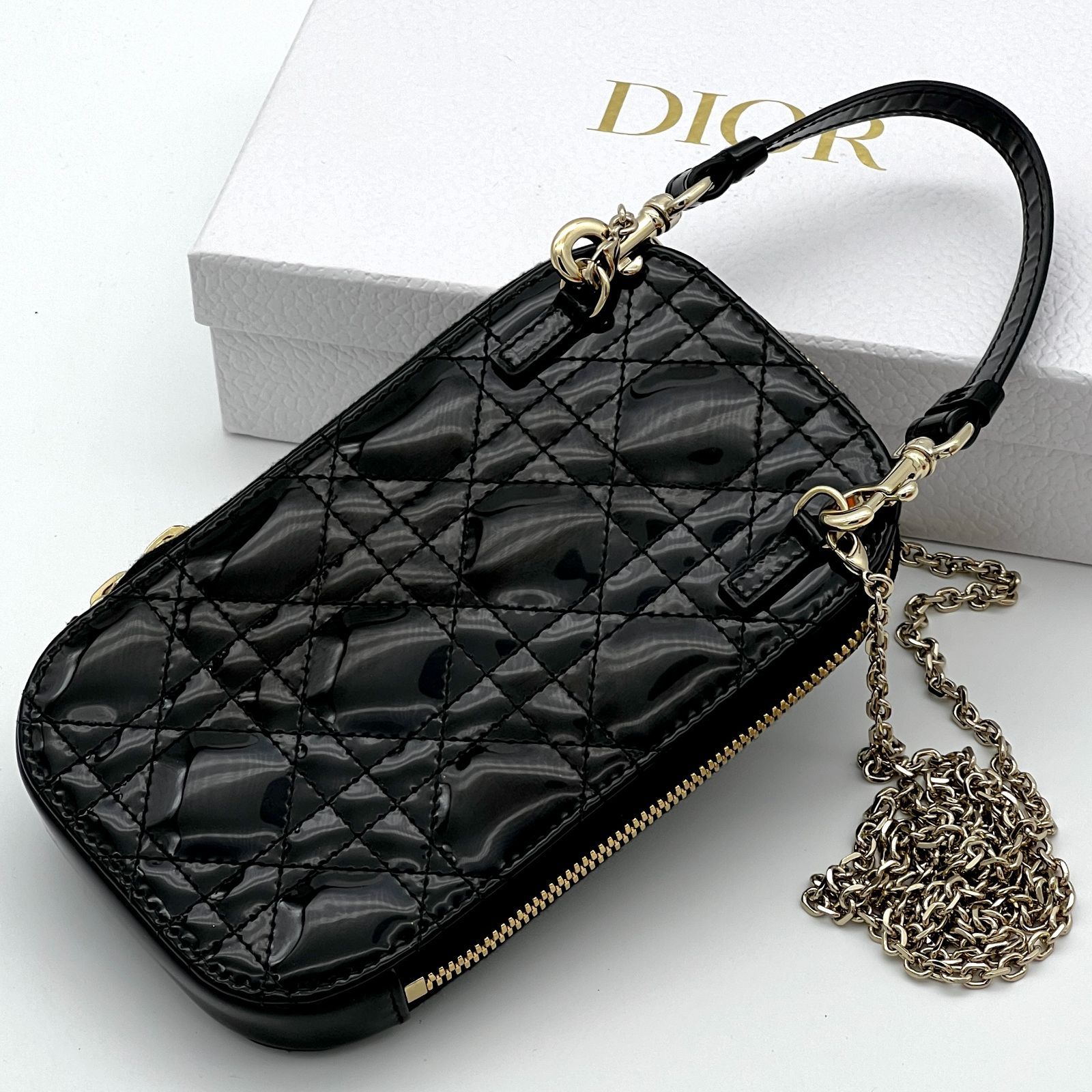 最 ディオール カナージュ フォンホルダー パテント ブラック 2way ショルダーバッグ A490
