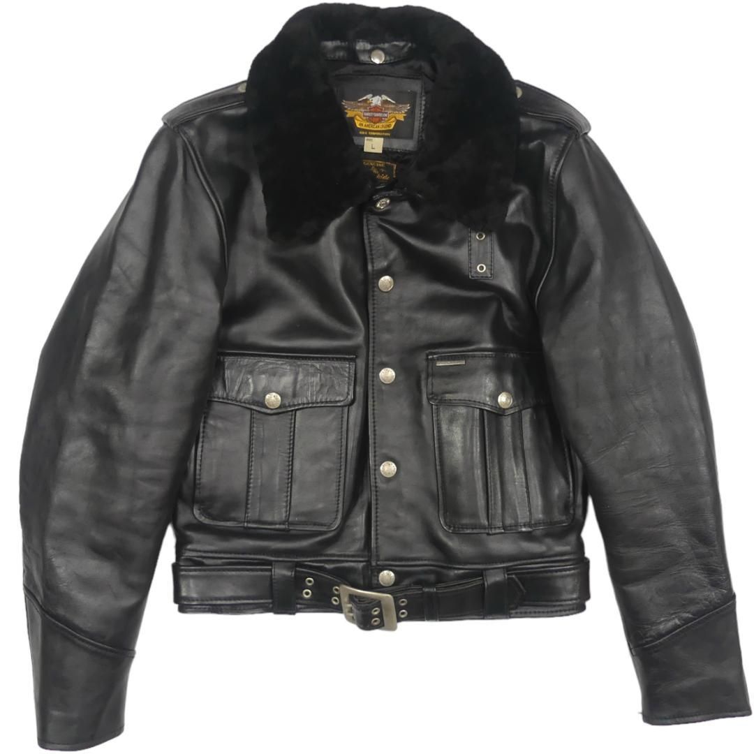 ハーレーダビッドソン ムートンジャケット ブラック 裏ボア 羊革