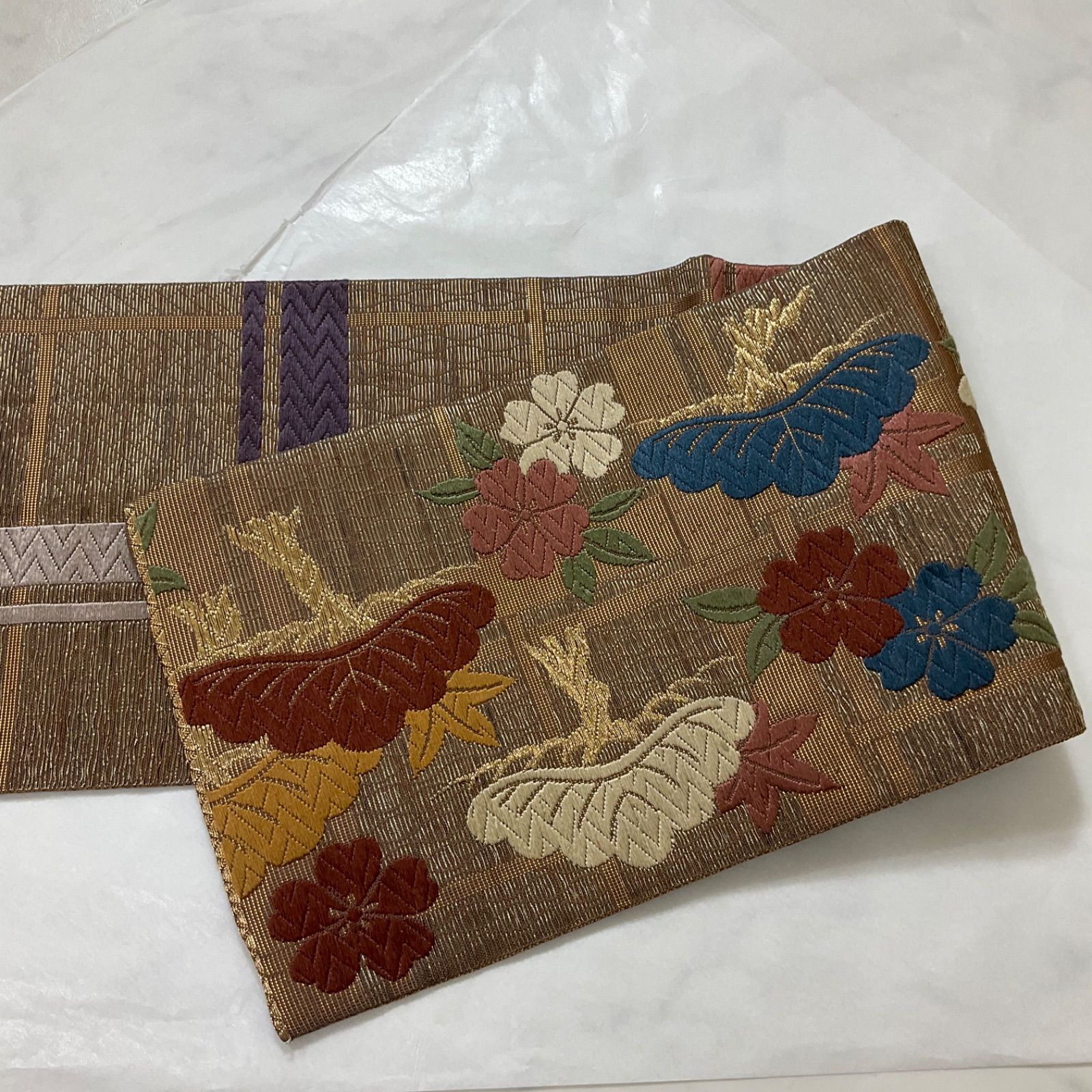 kimono+one○最高級西陣織唐織正絹○素敵な半幅帯○リバーシブル