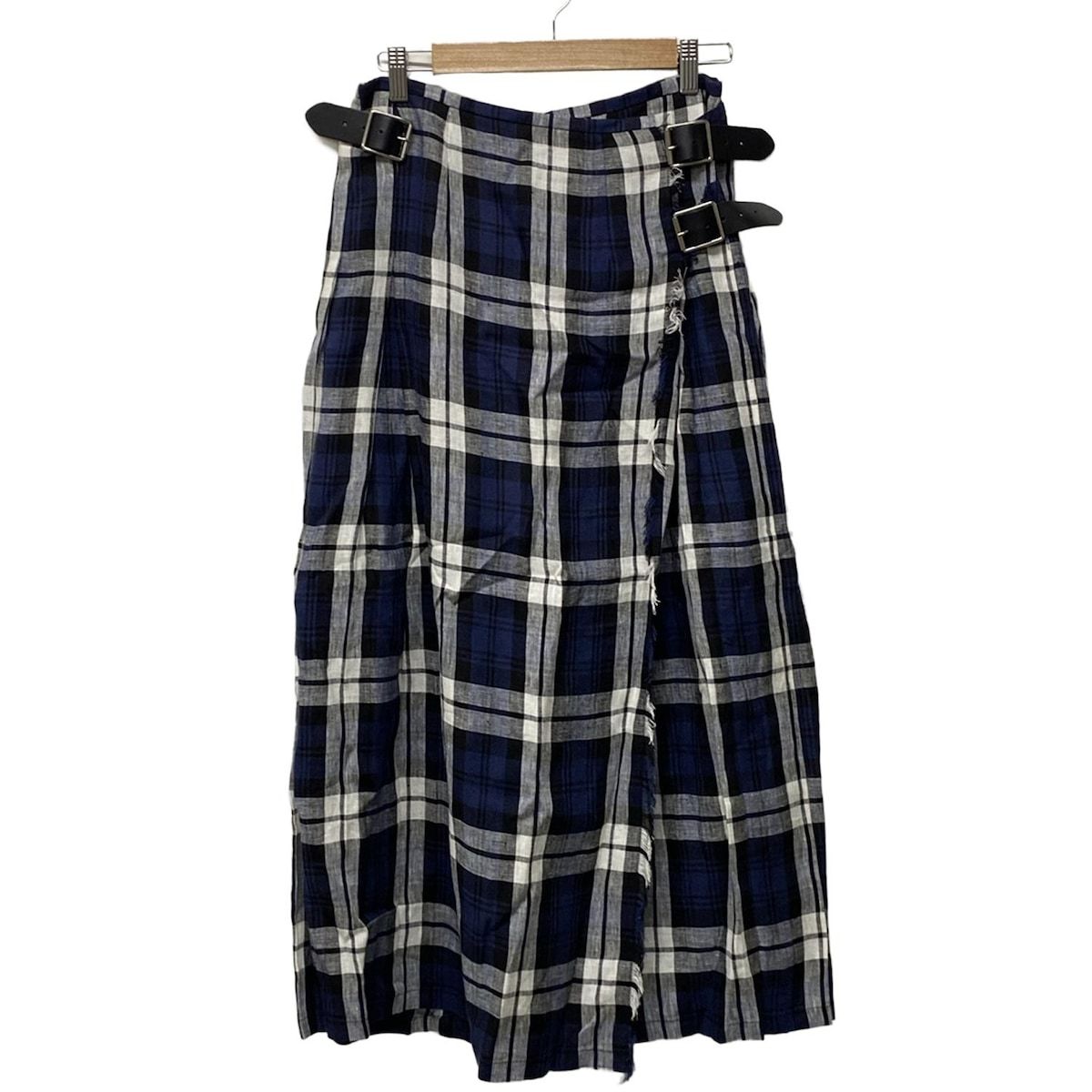 O NEIL OF DUBLIN オニールオブダブリン 巻きスカート サイズI 42 レディース - ネイビー×黒×白 ロング チェック柄