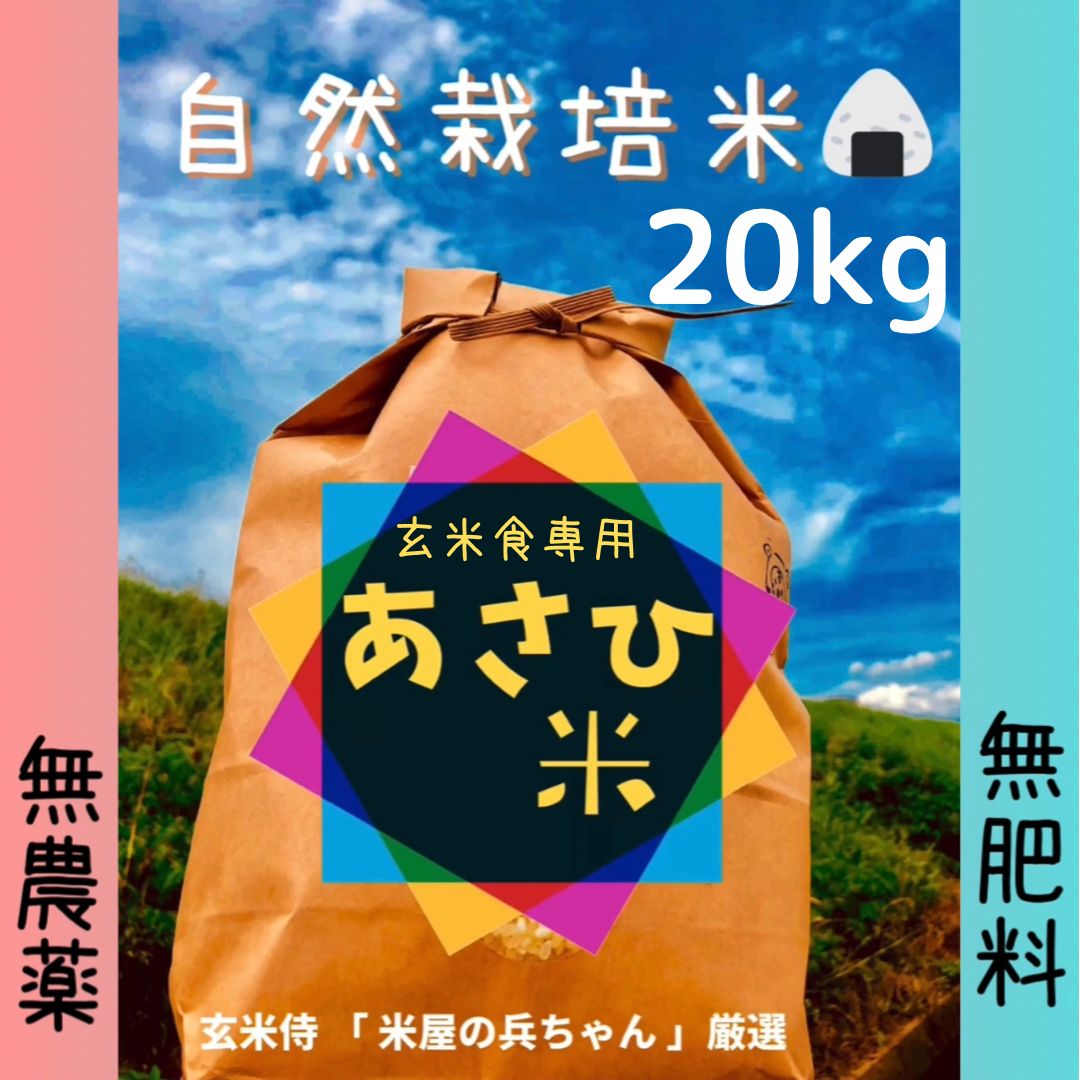 自然栽培米「あさひ」玄米20kg （簡単調理加工済）