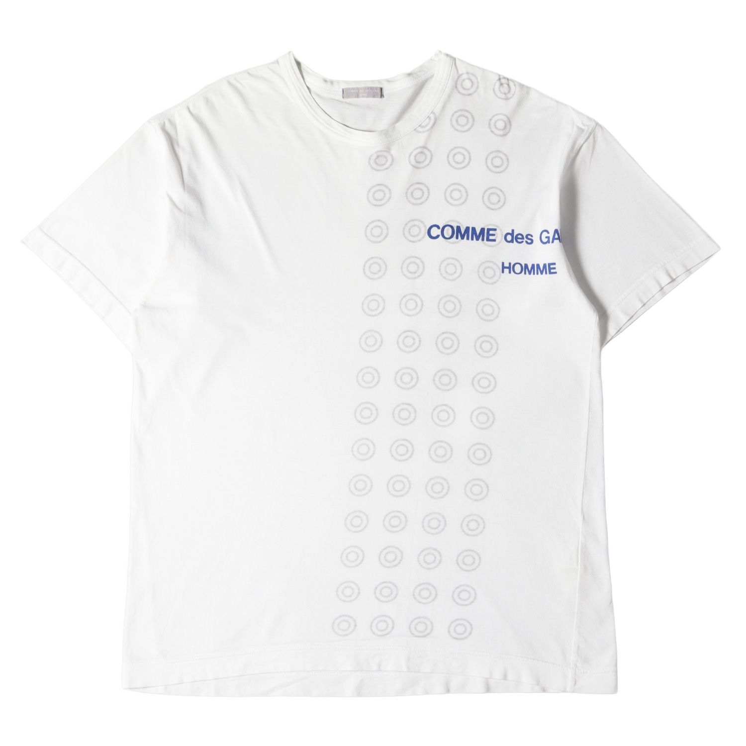 COMME des GARCONS コムデギャルソン Tシャツ サイズ 99AW 裏刷り ダブルサークル グラフィック ロゴ クルーネック 半袖  Tシャツ HT-020400 HOMME 田中オム 名作 アーカイブ ホワイト 白 日本製 トップス カットソー