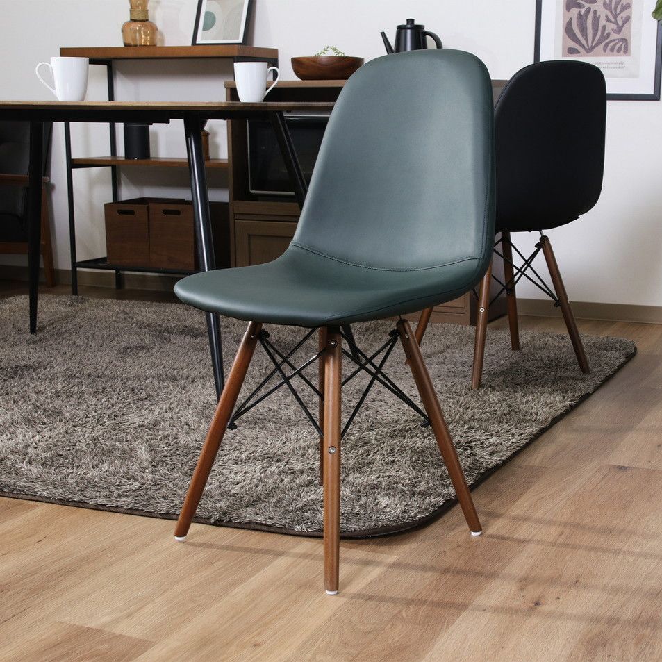 ♪ ２脚セット レザー調 イームズチェア グリーン ダイニングチェア ダイニング