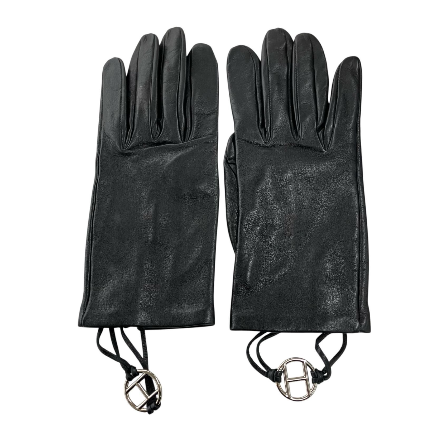 186005 HERMES エルメス 手袋 ブラック 7サイズ レザー レディース