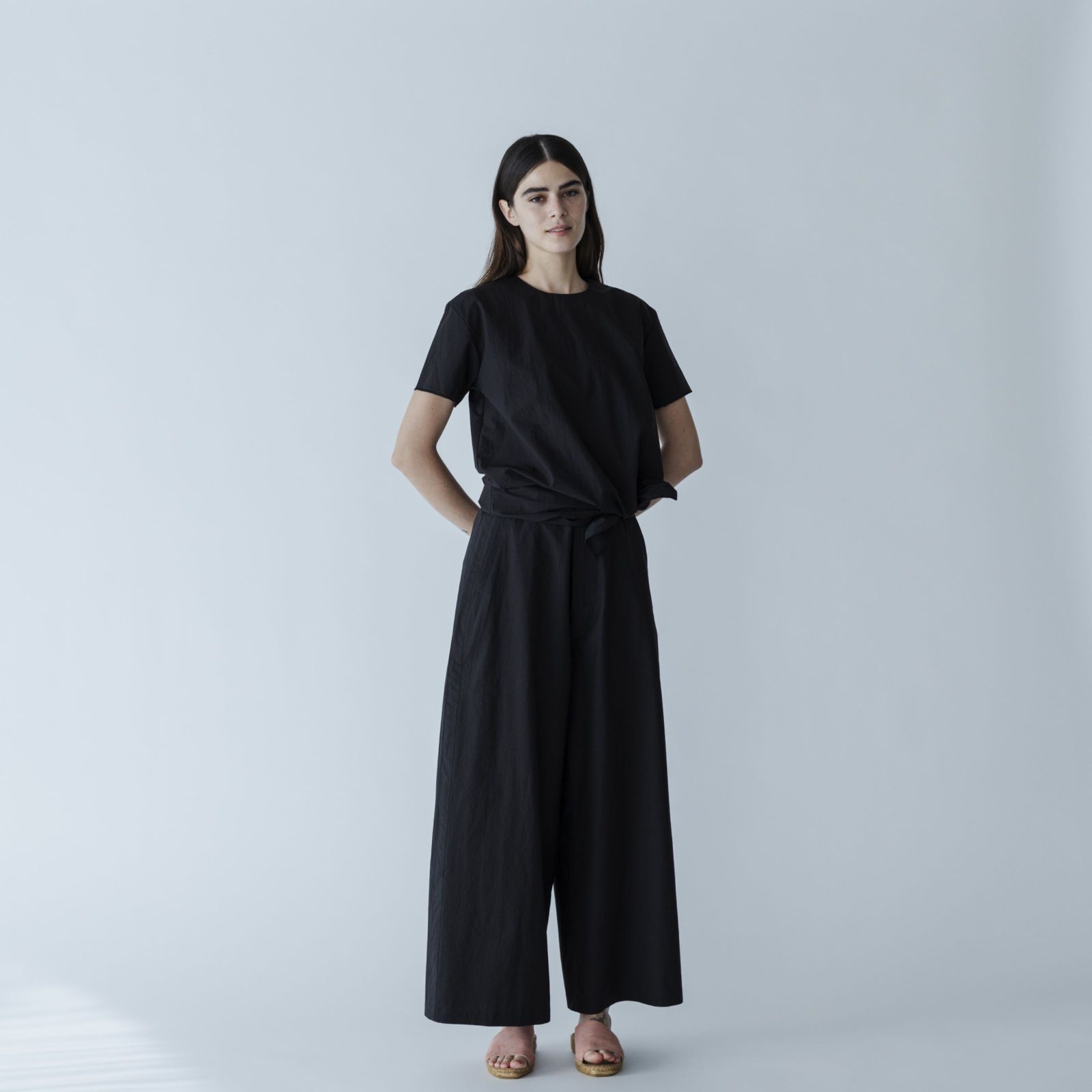 MEYAME メヤメ SLIT BLOUSE BLACK スリット ブラウス 半袖 コットン 